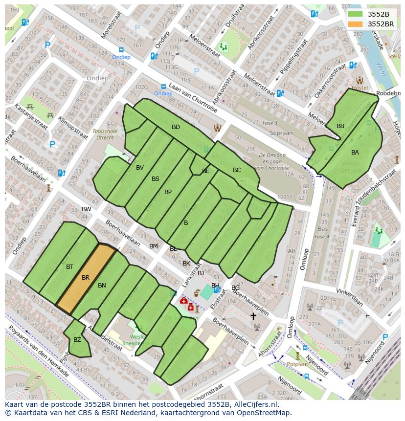 Afbeelding van het postcodegebied 3552 BR op de kaart.