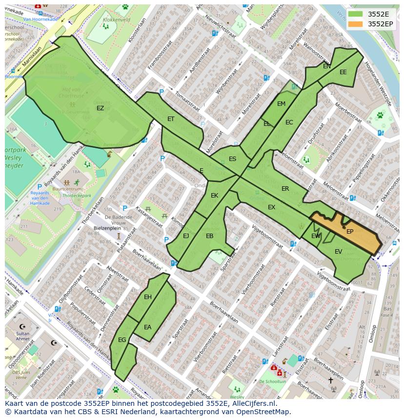 Afbeelding van het postcodegebied 3552 EP op de kaart.