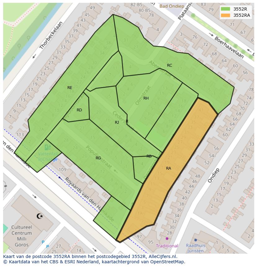 Afbeelding van het postcodegebied 3552 RA op de kaart.