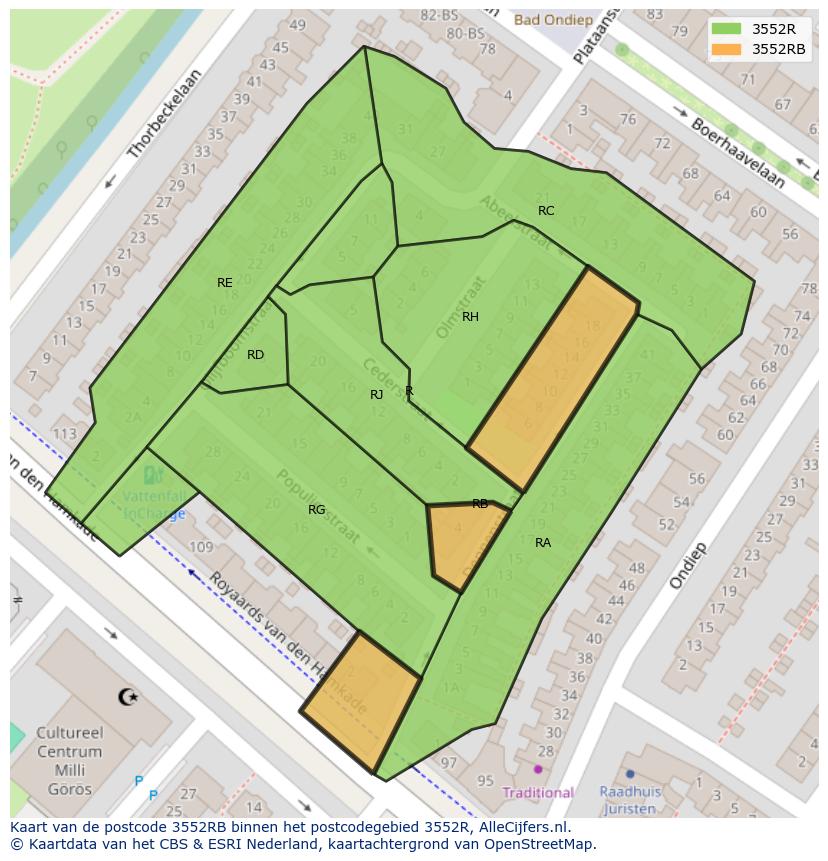 Afbeelding van het postcodegebied 3552 RB op de kaart.