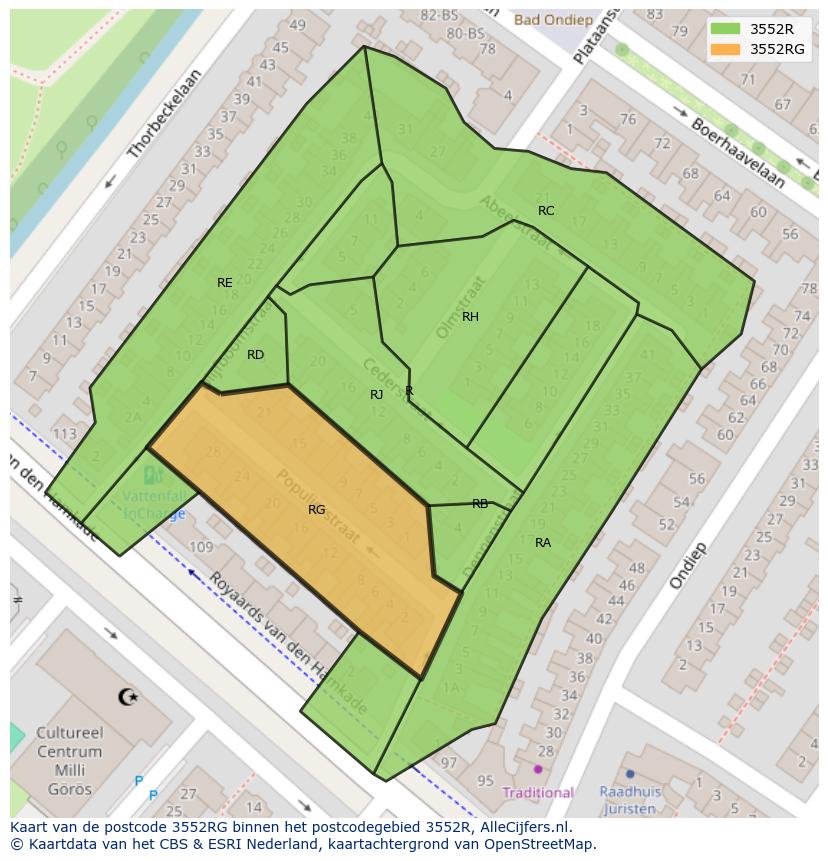 Afbeelding van het postcodegebied 3552 RG op de kaart.