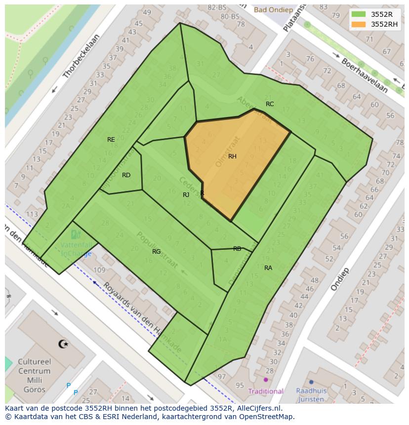 Afbeelding van het postcodegebied 3552 RH op de kaart.