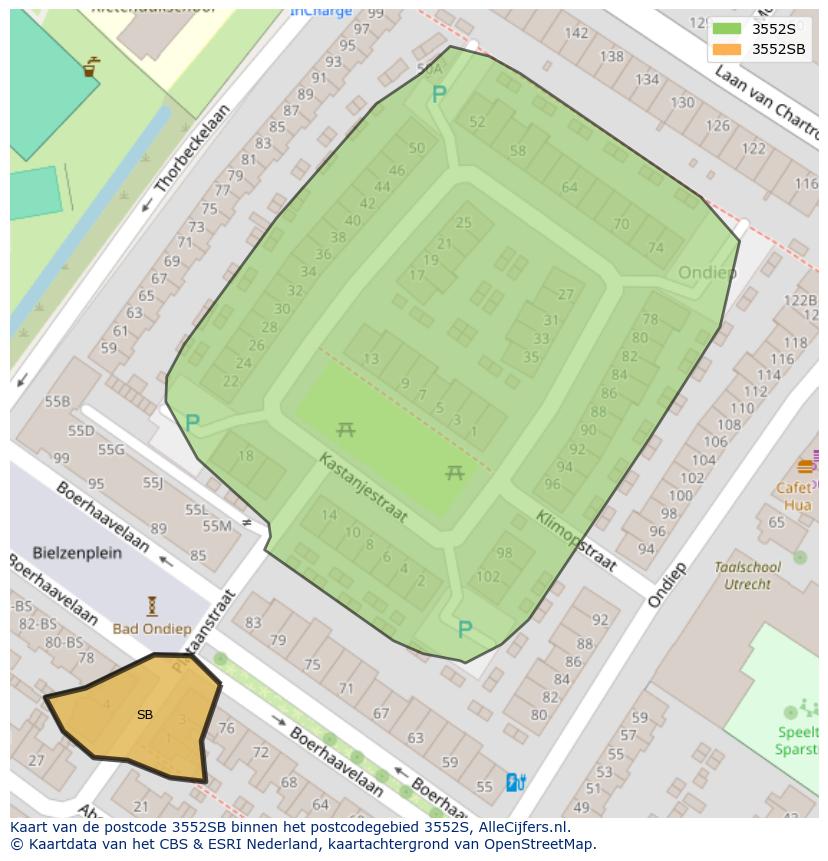 Afbeelding van het postcodegebied 3552 SB op de kaart.