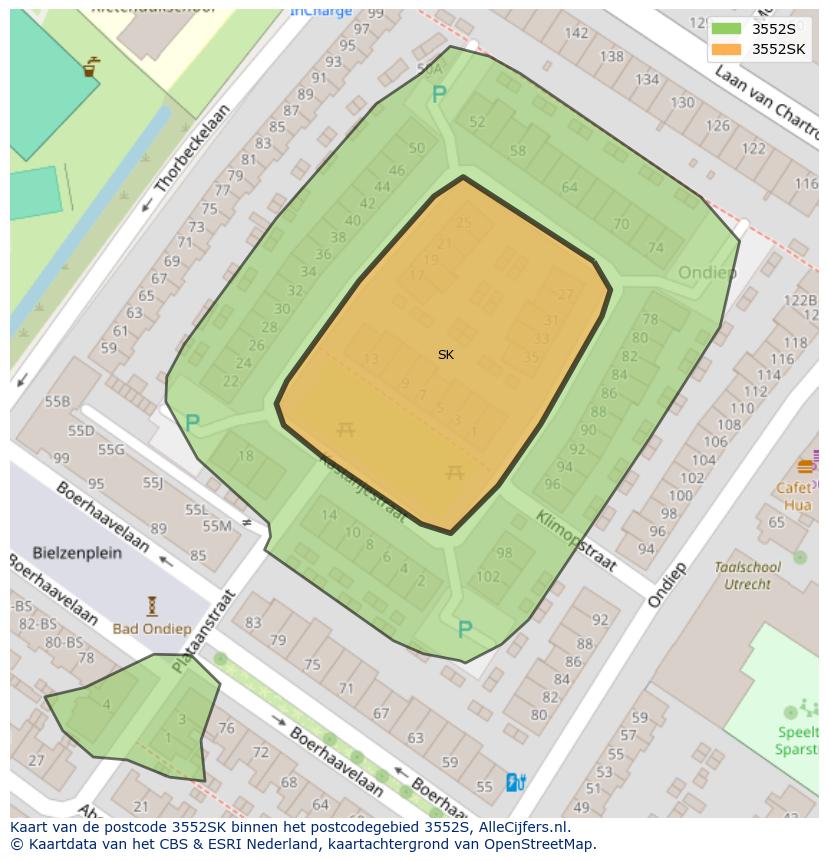 Afbeelding van het postcodegebied 3552 SK op de kaart.