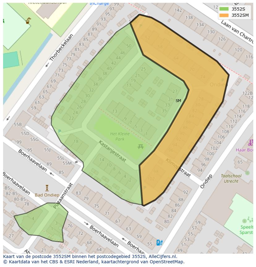 Afbeelding van het postcodegebied 3552 SM op de kaart.