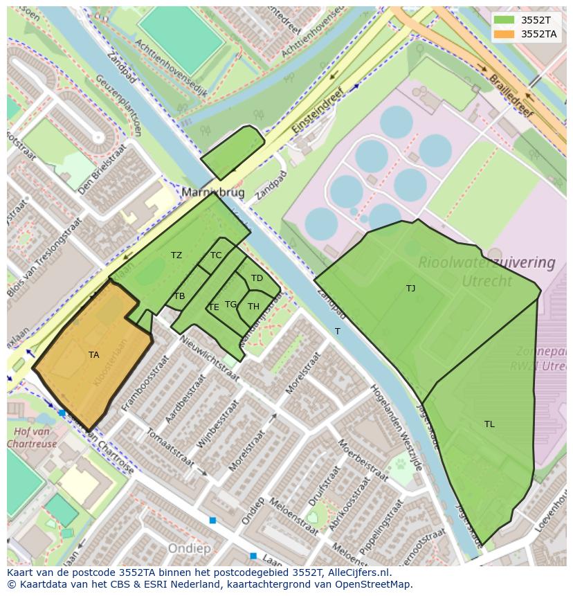 Afbeelding van het postcodegebied 3552 TA op de kaart.