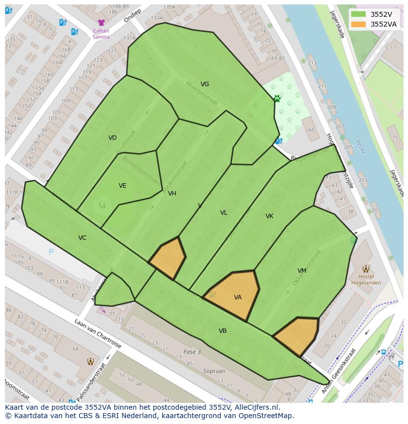 Afbeelding van het postcodegebied 3552 VA op de kaart.