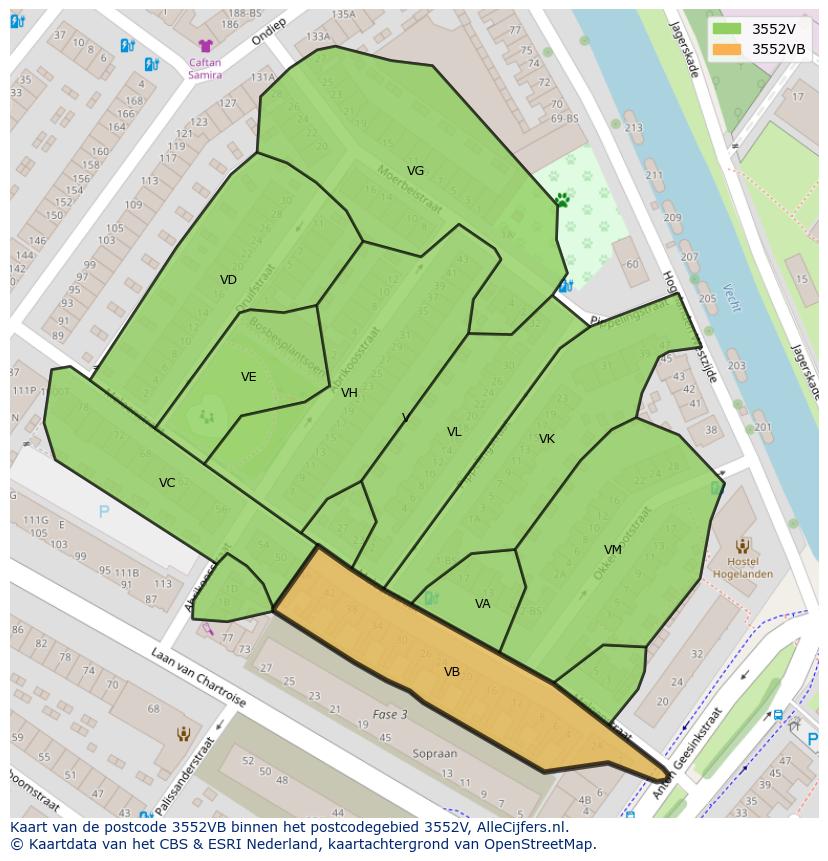Afbeelding van het postcodegebied 3552 VB op de kaart.