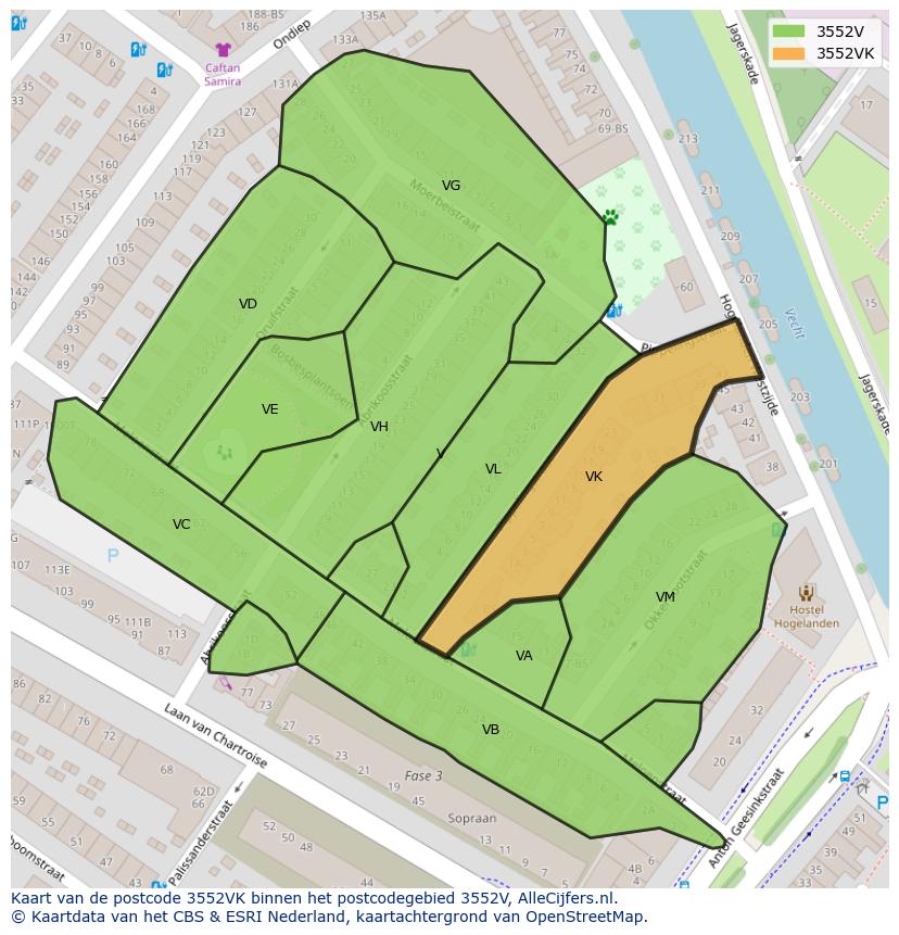 Afbeelding van het postcodegebied 3552 VK op de kaart.
