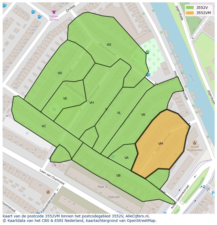 Afbeelding van het postcodegebied 3552 VM op de kaart.