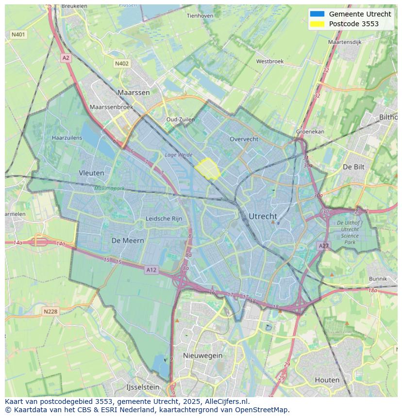 Afbeelding van het postcodegebied 3553 op de kaart.