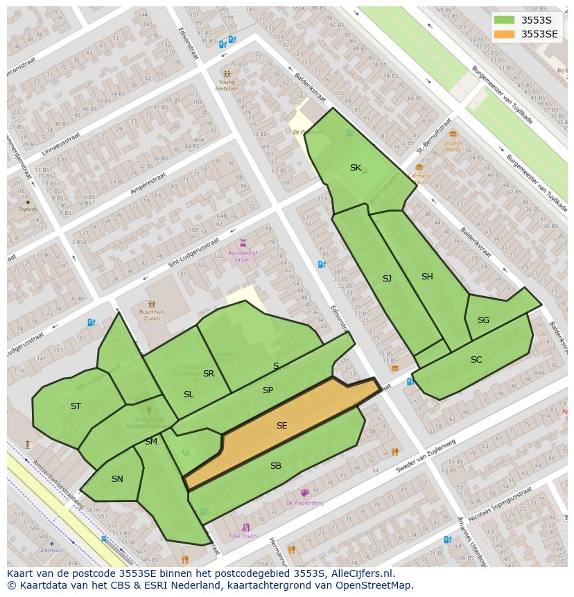 Afbeelding van het postcodegebied 3553 SE op de kaart.