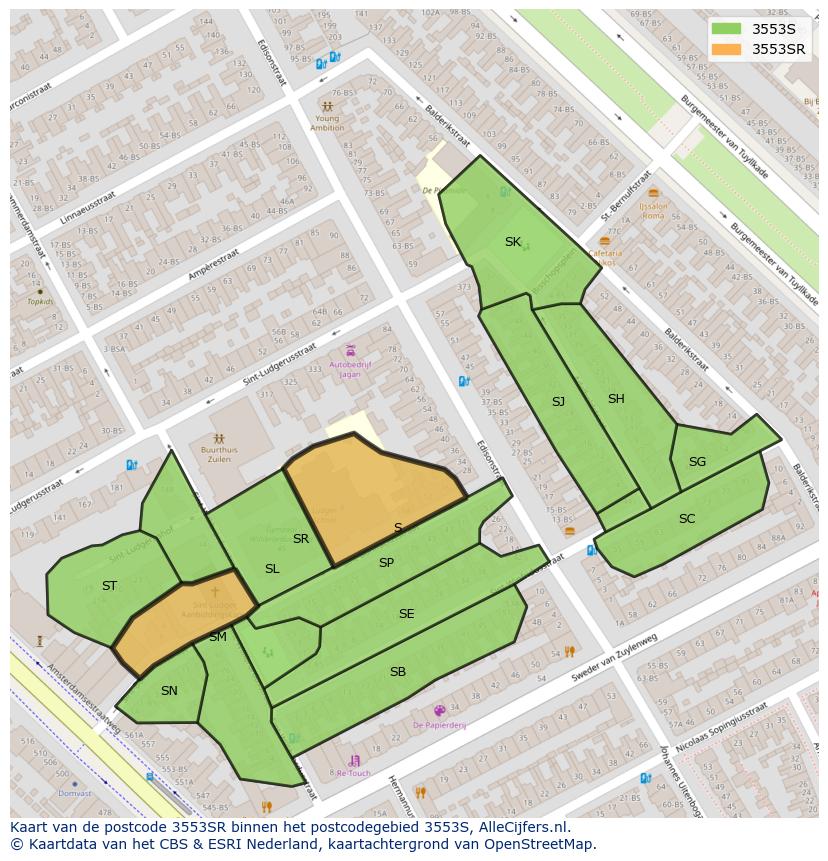 Afbeelding van het postcodegebied 3553 SR op de kaart.
