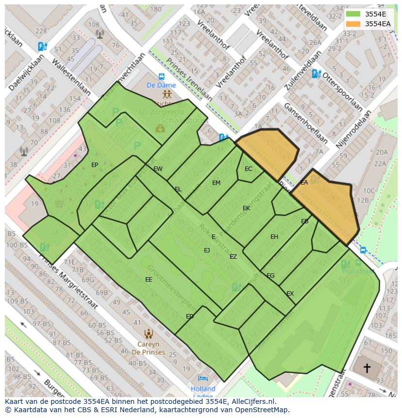 Afbeelding van het postcodegebied 3554 EA op de kaart.