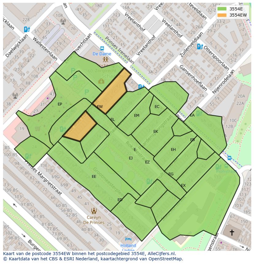 Afbeelding van het postcodegebied 3554 EW op de kaart.