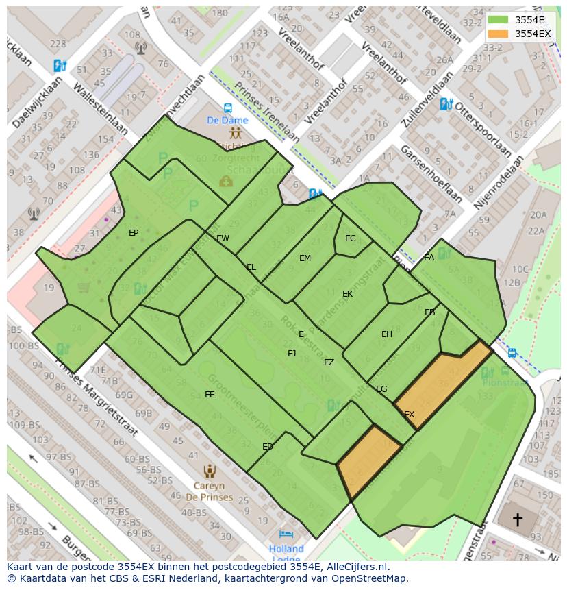 Afbeelding van het postcodegebied 3554 EX op de kaart.