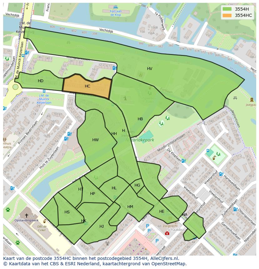 Afbeelding van het postcodegebied 3554 HC op de kaart.