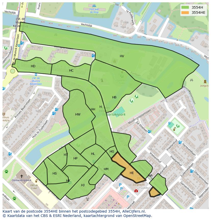 Afbeelding van het postcodegebied 3554 HE op de kaart.