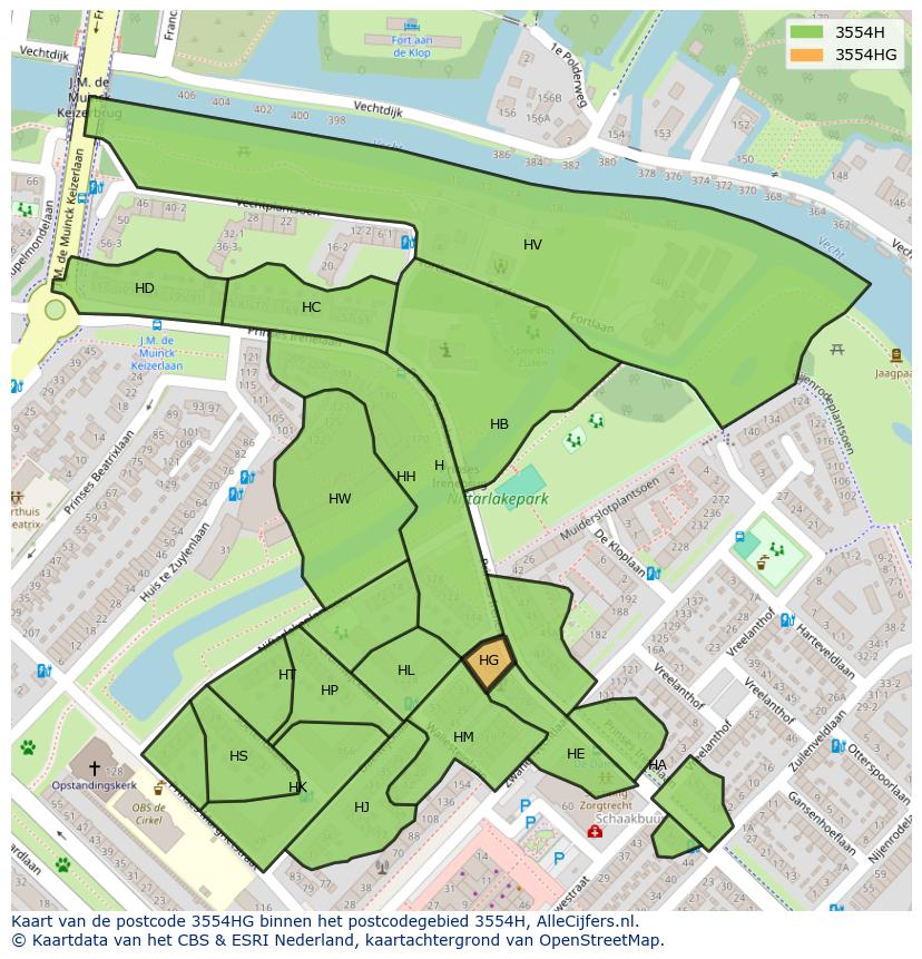 Afbeelding van het postcodegebied 3554 HG op de kaart.