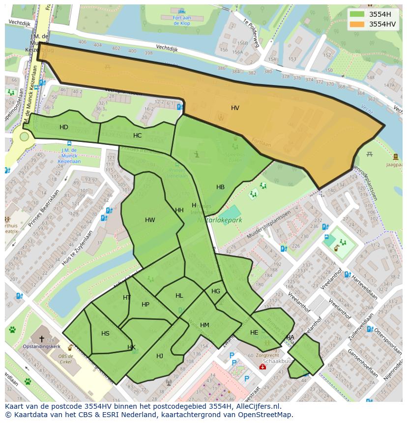 Afbeelding van het postcodegebied 3554 HV op de kaart.