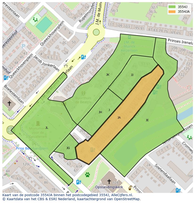 Afbeelding van het postcodegebied 3554 JA op de kaart.