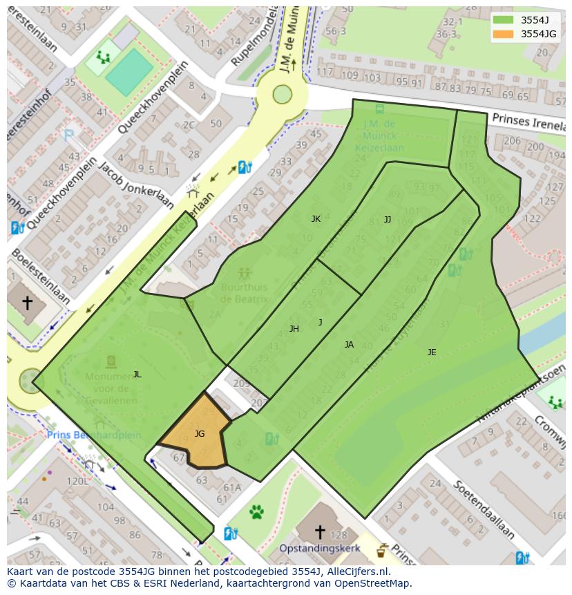 Afbeelding van het postcodegebied 3554 JG op de kaart.