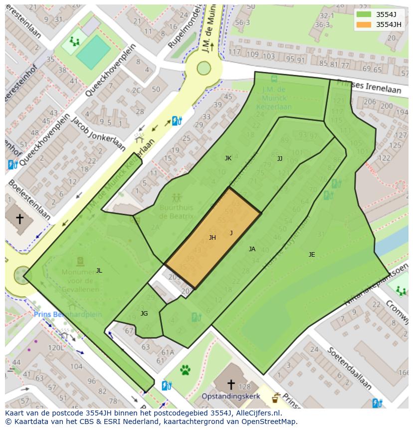 Afbeelding van het postcodegebied 3554 JH op de kaart.