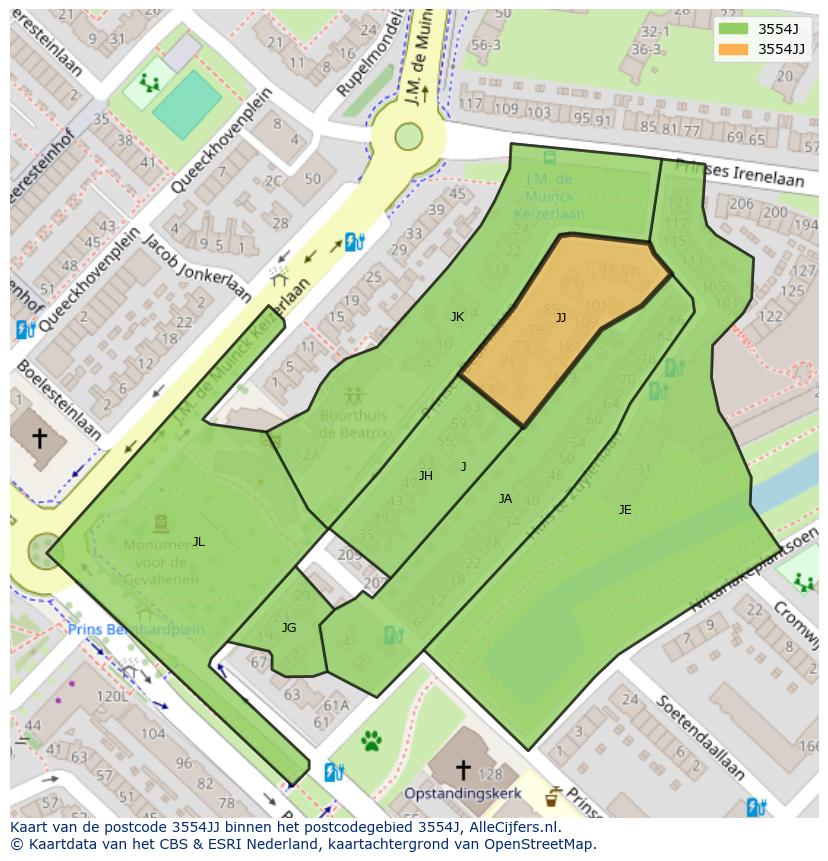 Afbeelding van het postcodegebied 3554 JJ op de kaart.