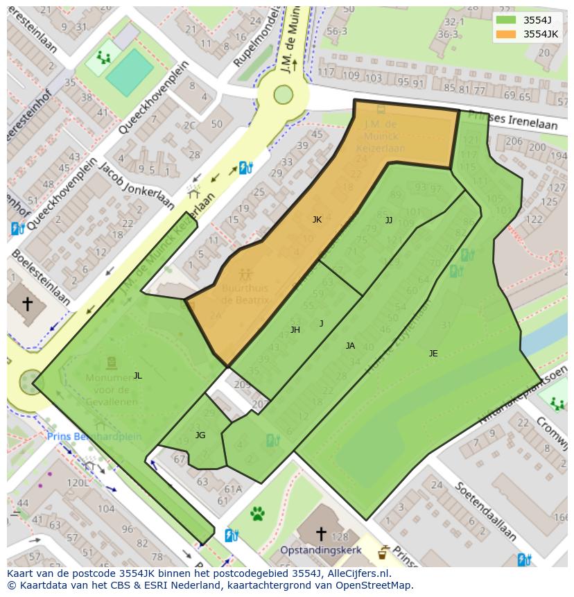 Afbeelding van het postcodegebied 3554 JK op de kaart.