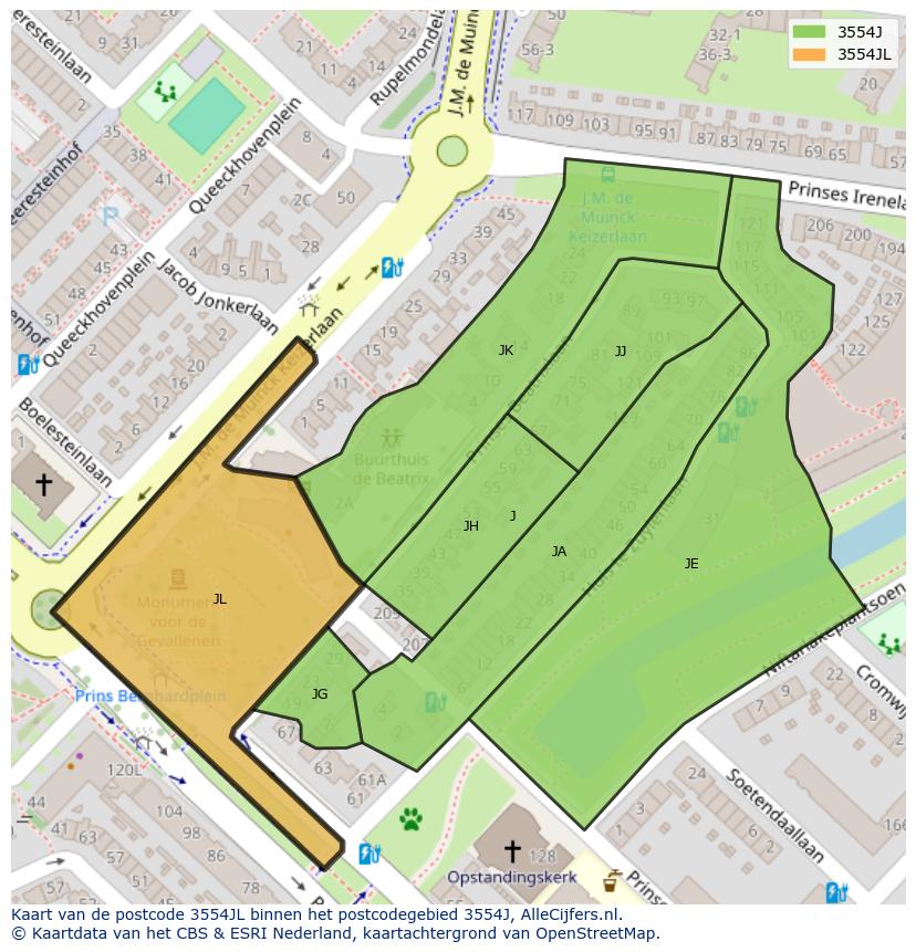 Afbeelding van het postcodegebied 3554 JL op de kaart.