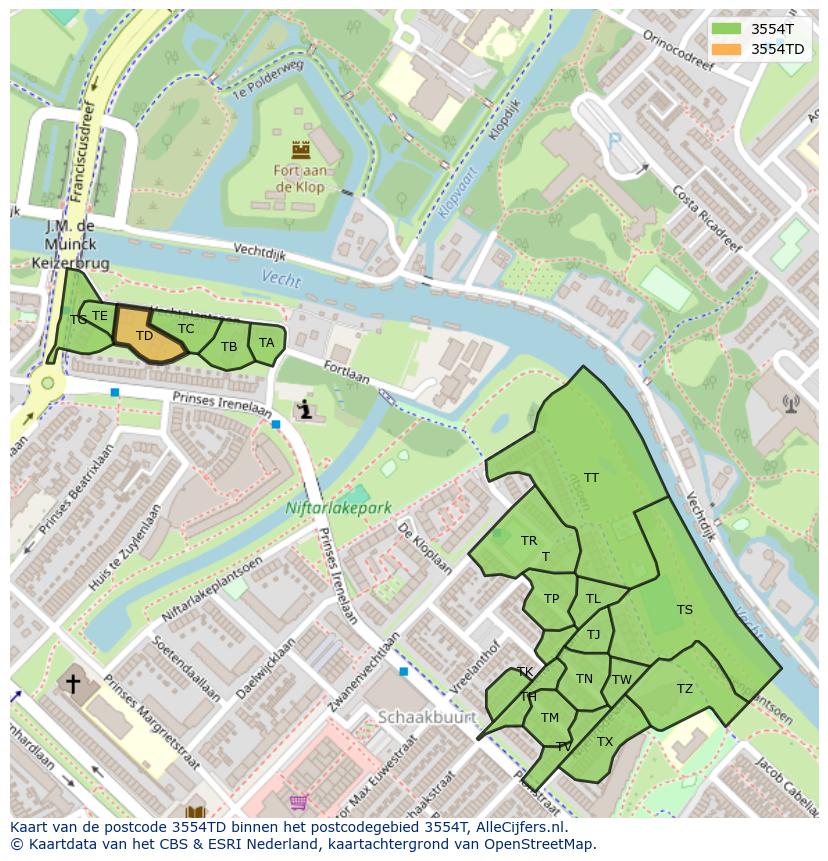 Afbeelding van het postcodegebied 3554 TD op de kaart.