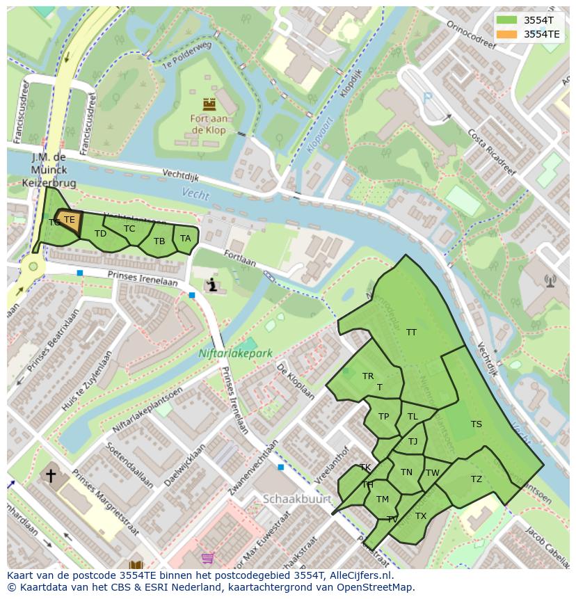 Afbeelding van het postcodegebied 3554 TE op de kaart.