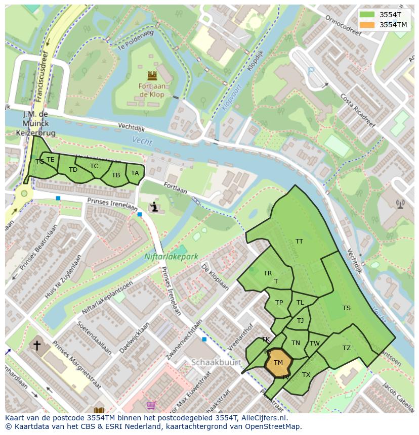 Afbeelding van het postcodegebied 3554 TM op de kaart.