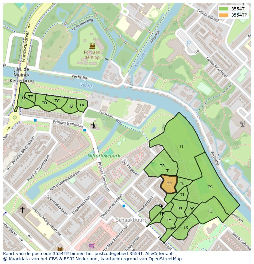 Afbeelding van het postcodegebied 3554 TP op de kaart.