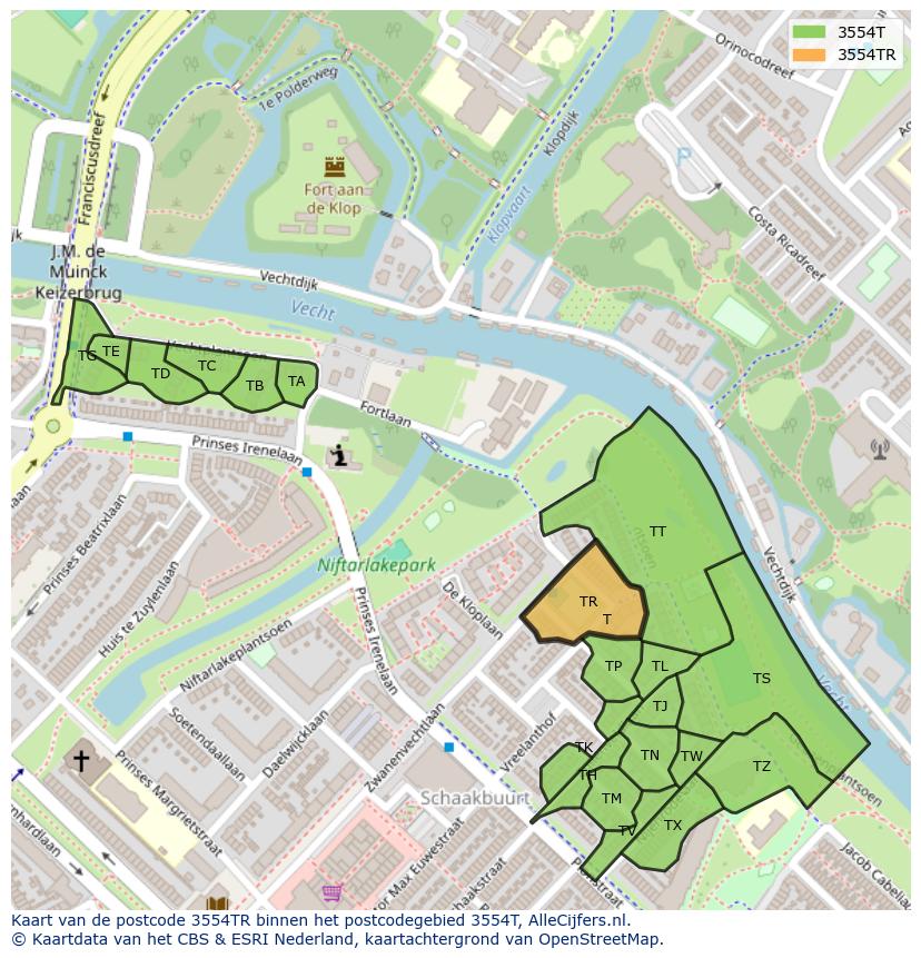 Afbeelding van het postcodegebied 3554 TR op de kaart.