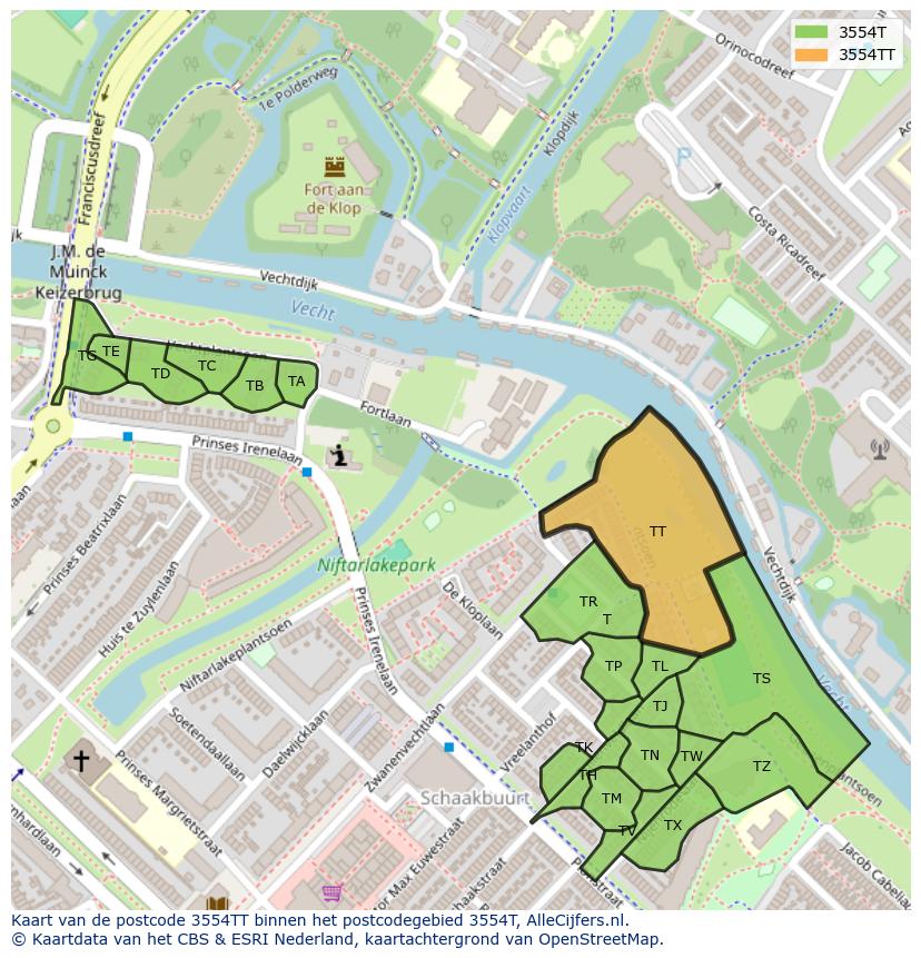Afbeelding van het postcodegebied 3554 TT op de kaart.