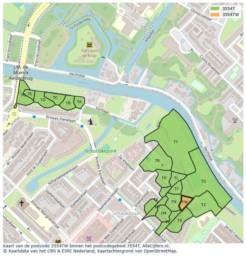 Afbeelding van het postcodegebied 3554 TW op de kaart.