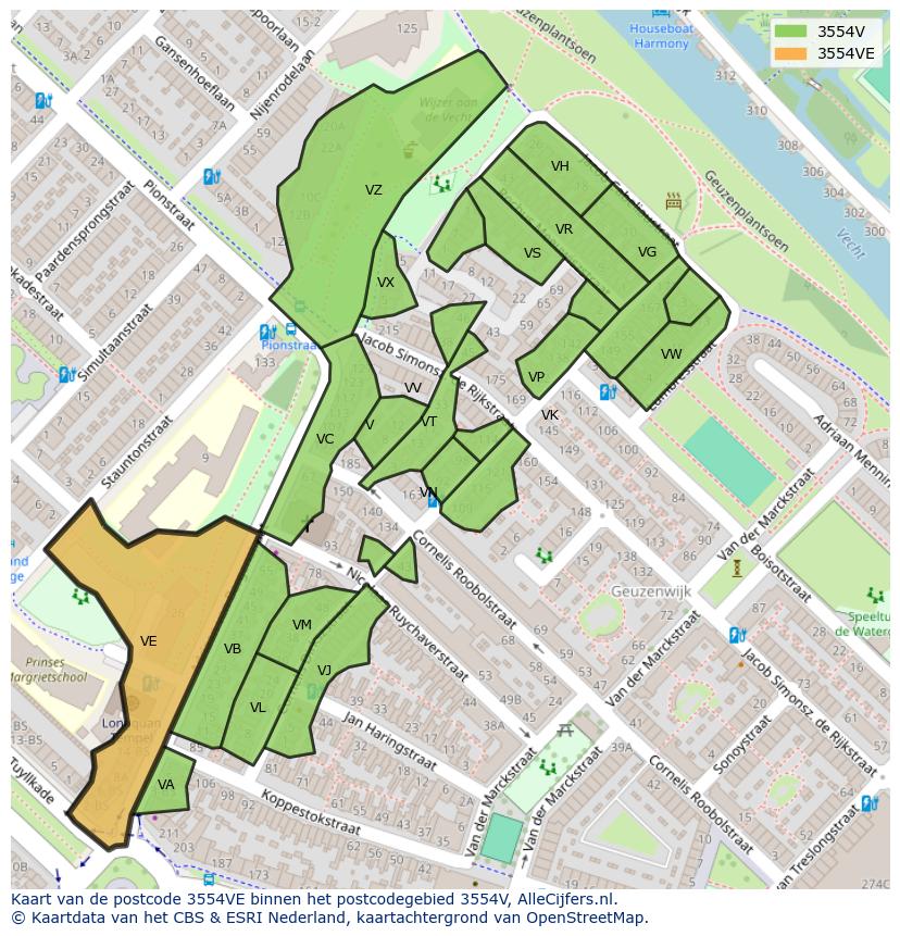 Afbeelding van het postcodegebied 3554 VE op de kaart.
