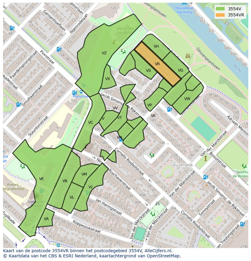 Afbeelding van het postcodegebied 3554 VR op de kaart.