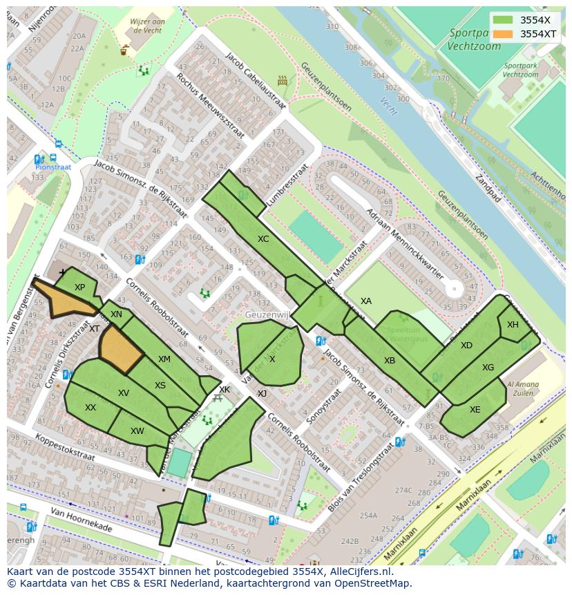 Afbeelding van het postcodegebied 3554 XT op de kaart.