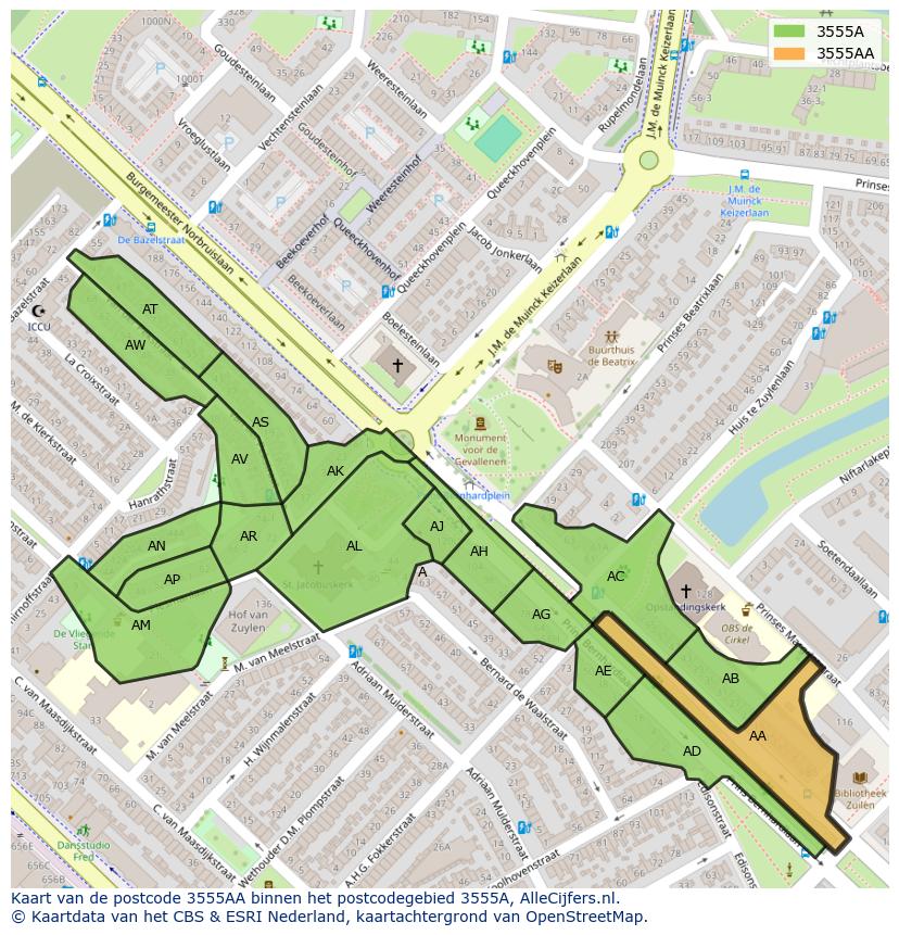 Afbeelding van het postcodegebied 3555 AA op de kaart.
