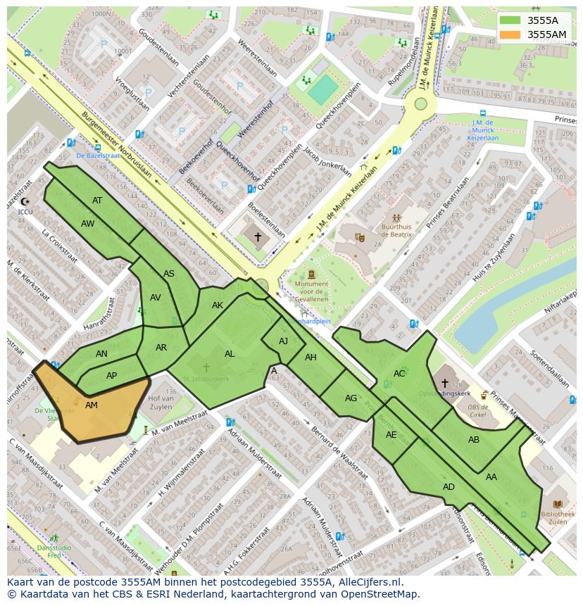 Afbeelding van het postcodegebied 3555 AM op de kaart.