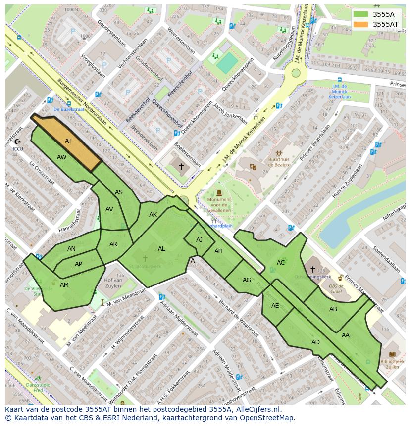 Afbeelding van het postcodegebied 3555 AT op de kaart.