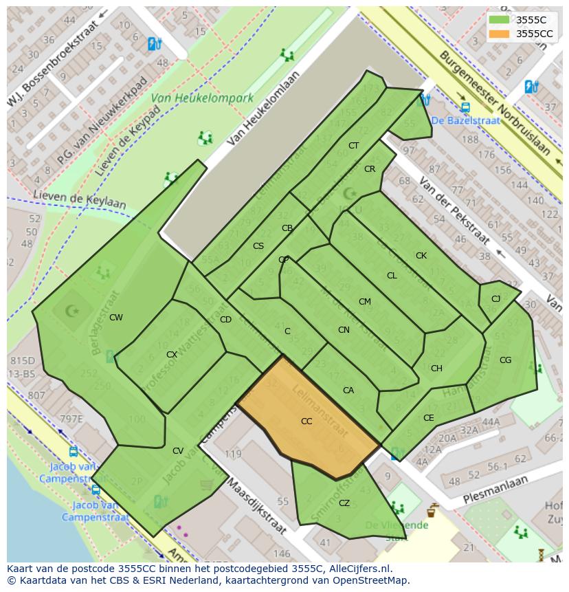 Afbeelding van het postcodegebied 3555 CC op de kaart.