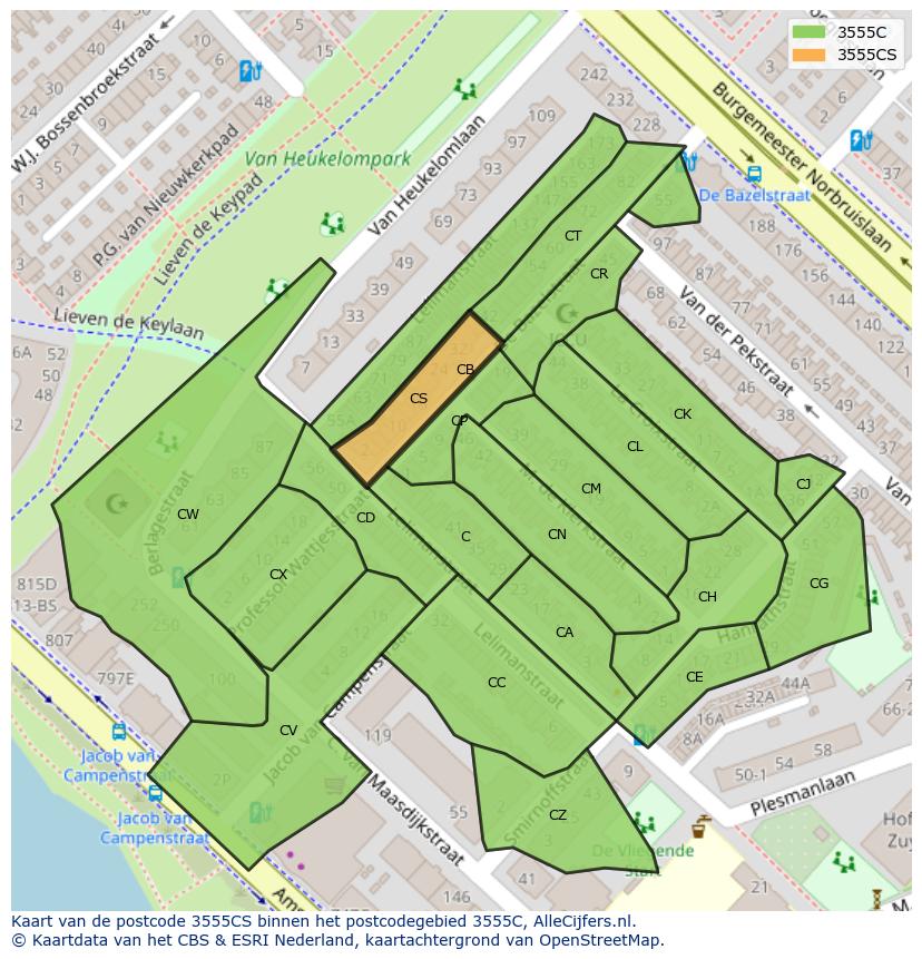 Afbeelding van het postcodegebied 3555 CS op de kaart.