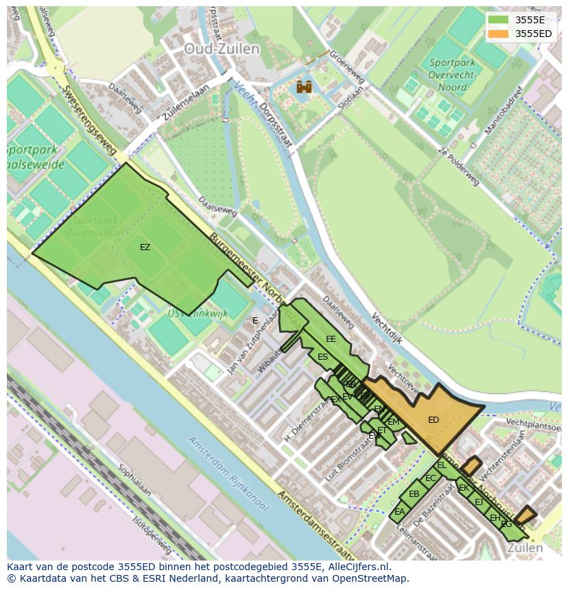 Afbeelding van het postcodegebied 3555 ED op de kaart.