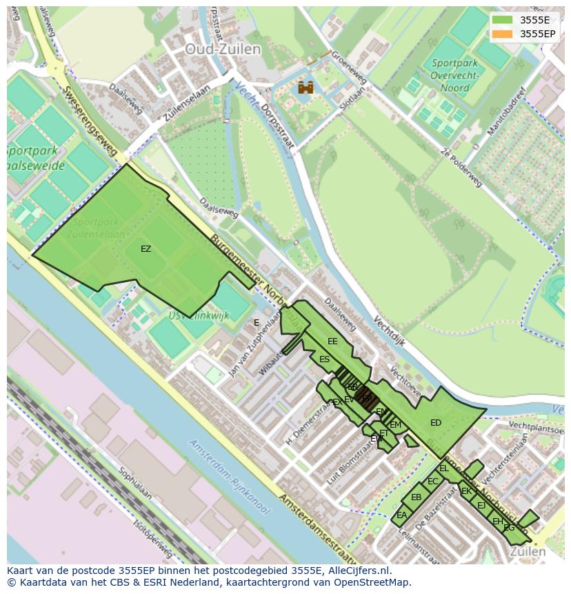 Afbeelding van het postcodegebied 3555 EP op de kaart.