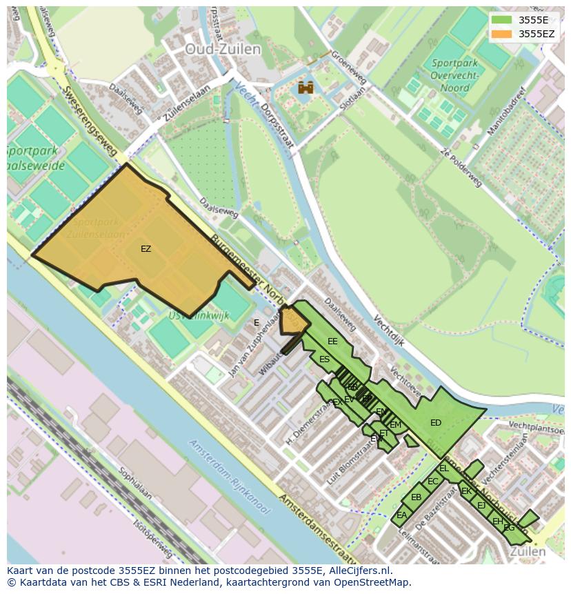 Afbeelding van het postcodegebied 3555 EZ op de kaart.