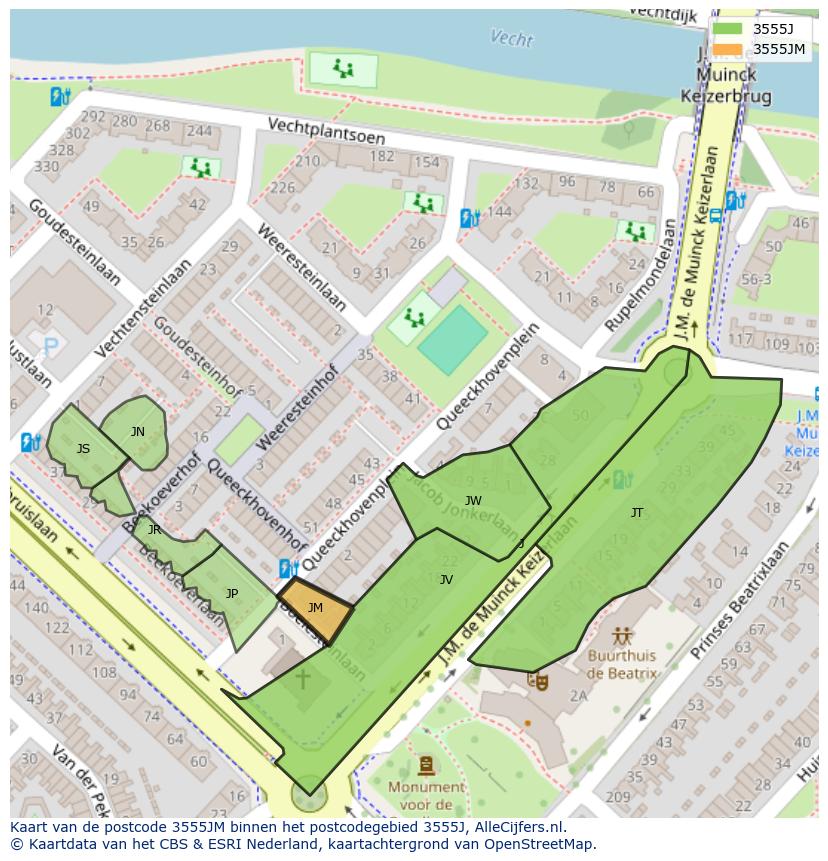 Afbeelding van het postcodegebied 3555 JM op de kaart.