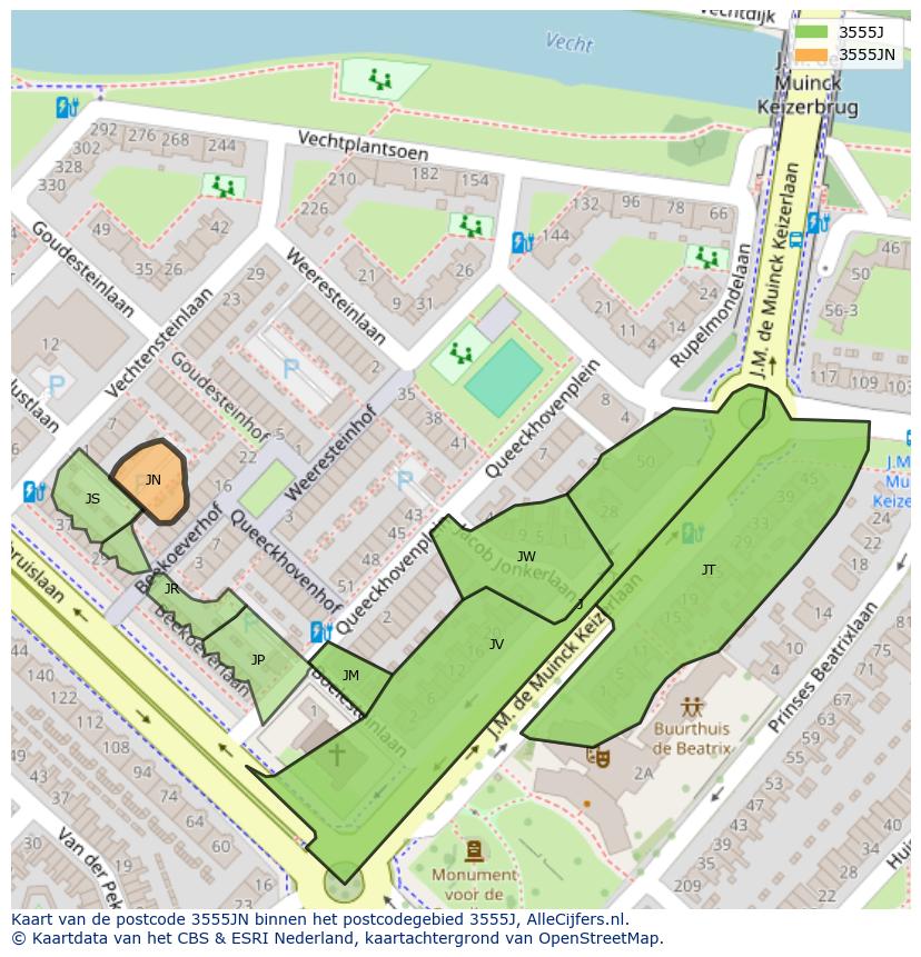 Afbeelding van het postcodegebied 3555 JN op de kaart.